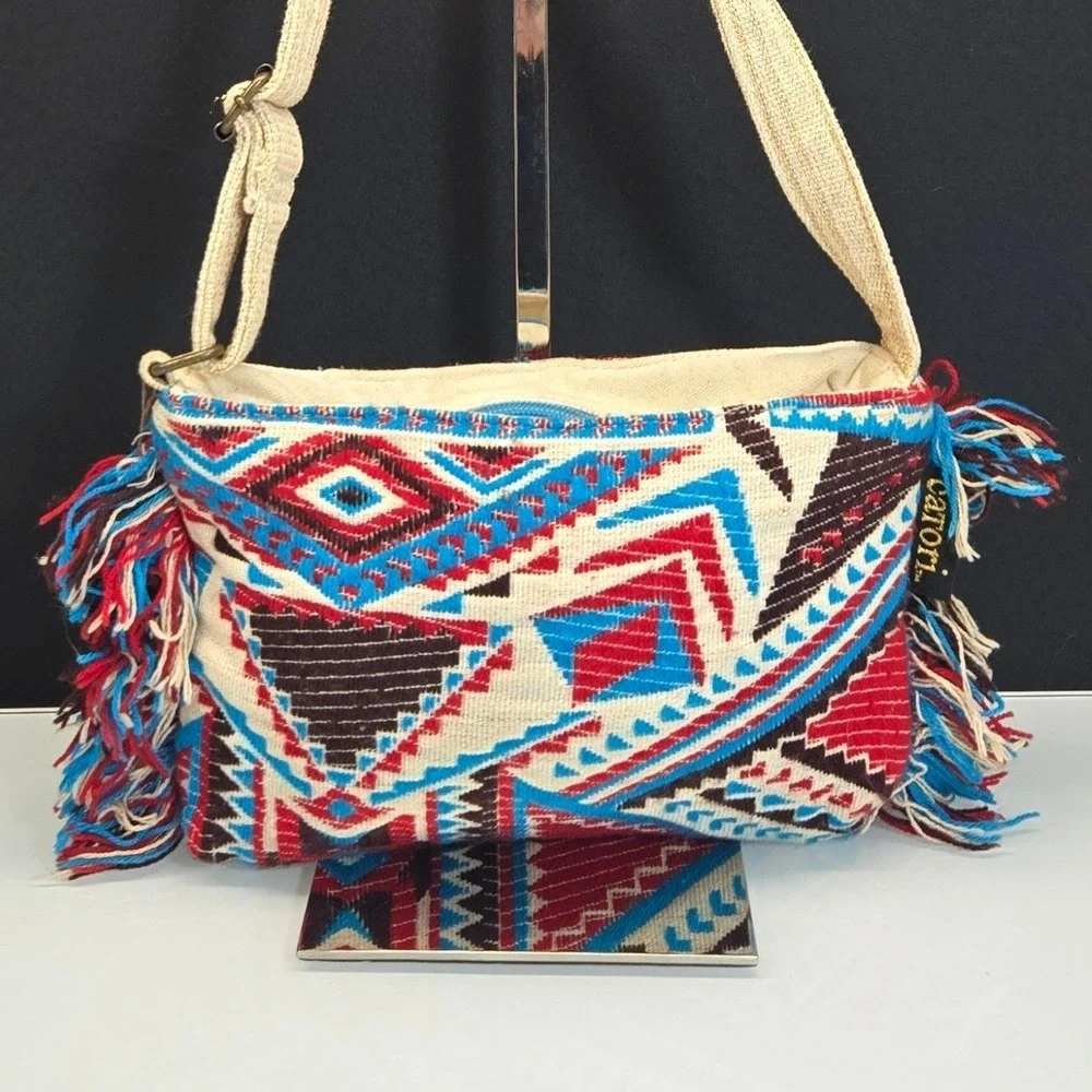 Catori Southwestern Crossbody Bag Aztec Fringe Boho Festival Tribal Woven Cotton